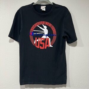Vintage Champion T Shirt Mens Size Medium Black USA Olympics Rochester Heritage
